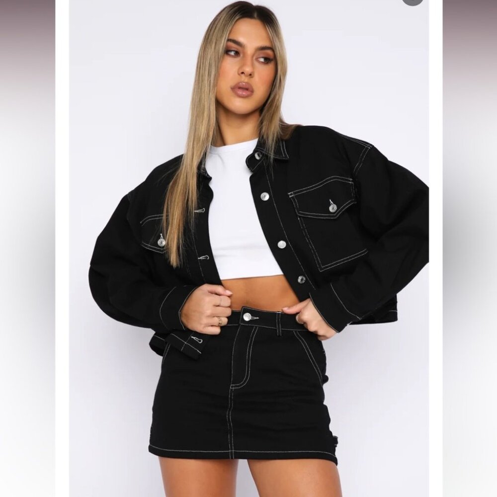 NWOT Empyre Contrast Stitch Black Denim Jacket Women Size M US